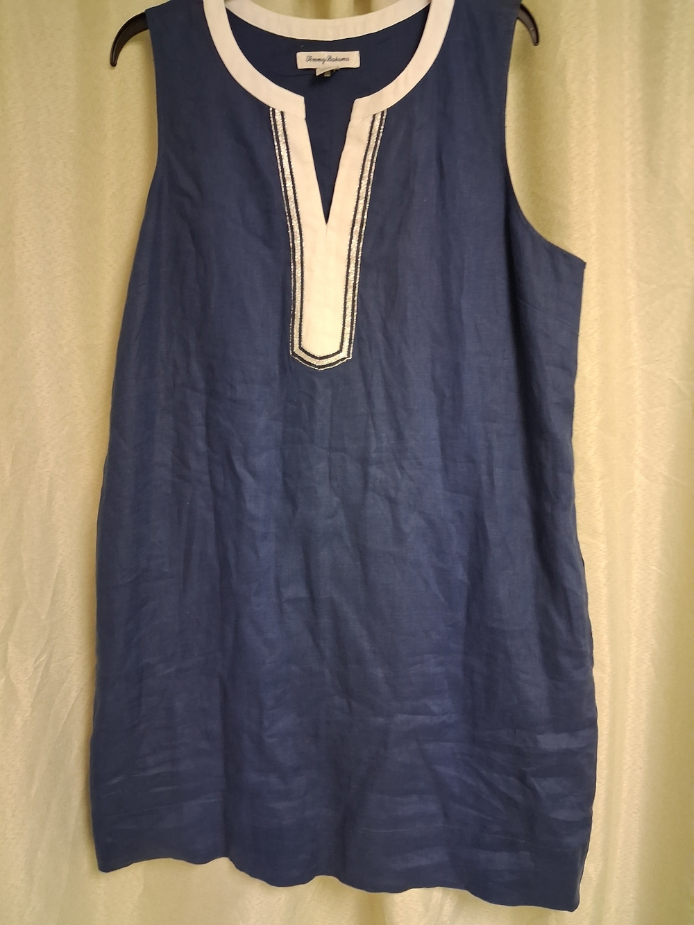 Tommy Bahama Blue Linen Sleeveless Dress with White Trim